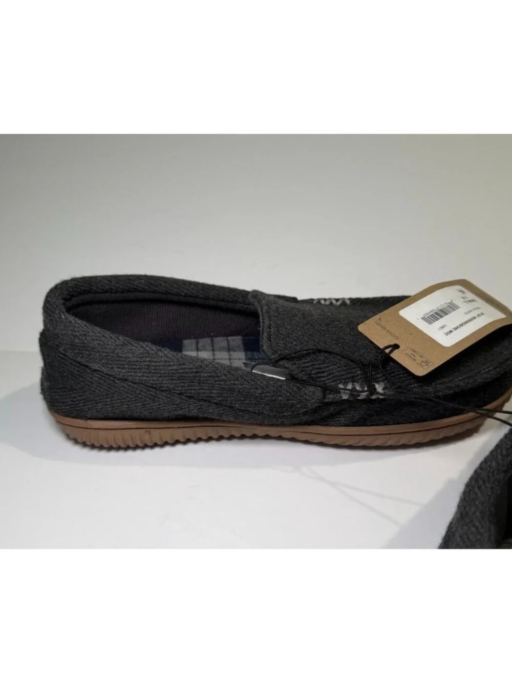 Dearfoams Mens Moccasin Slippers Size S 7-8 Gray Herringbone Memory Foam NWT